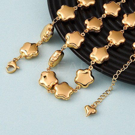 304 Stainless Steel Flower Link Chain Necklaces for Women NJEW-G178-11G-1