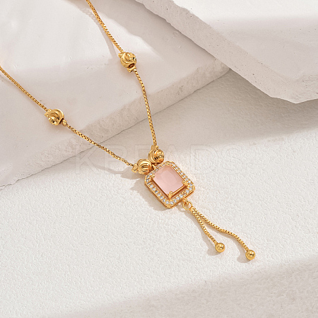 Fashionable Vintage Brass & Glass Tassel Rectangle Pendant Necklaces for Women WB8408-5-1