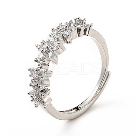 Clear Cubic Zirconia Flower Adjustable Ring RJEW-I087-08P-1