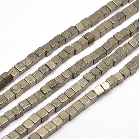 Cube Natural Pyrite Beads Strands G-I126-17-8x8mm-1