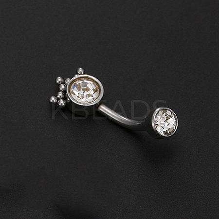 316L Surgical Stainless Steel Clear Cubic Zirconia Flat Round Curved Barbell Belly Rings WG64C82-04-1
