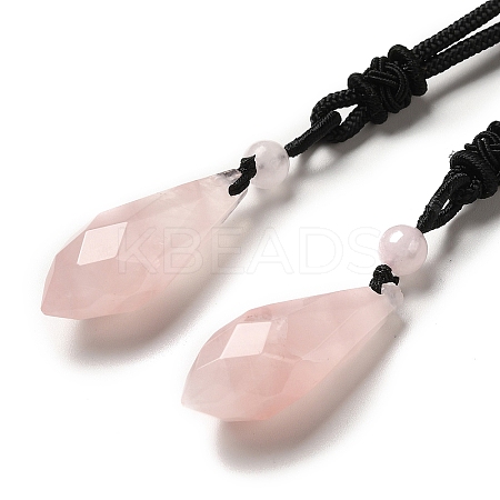 Cone Natural Rose Quartz Pendant Necklace with Nylon Rope for Women G-H286-08C-1