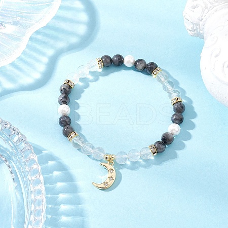 Brass Micro Pave Cubic Zirconia Charm Bracelets BJEW-JB12230-02-1