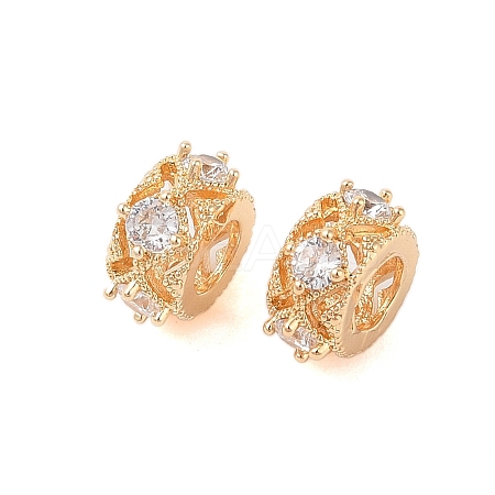 Hollowed Brass Micro Pave Clear Cubic Zirconia European Beads KK-B100-024G-1