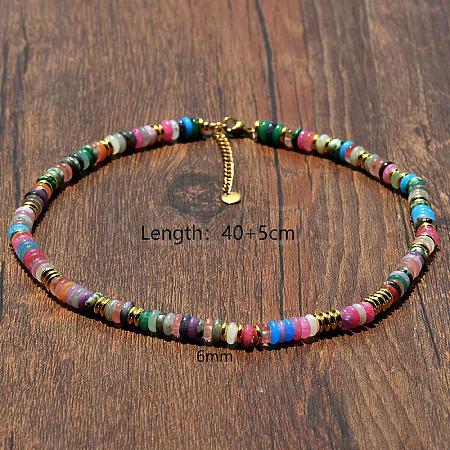 Natural & Synthetic Mixed Gemstone Disc Heishi Beaded Necklaces for Women IG0638-1-1