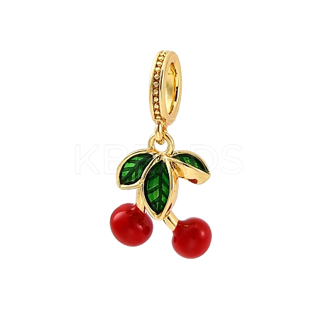 Brass Enamel Red Cherry European Dangle Charms KK-F894-06G-1