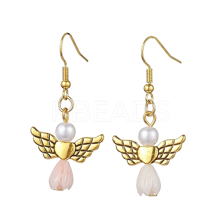 Angel Antique Golden Alloy & Resin Dangle Earrings EJEW-JE05686-01-1