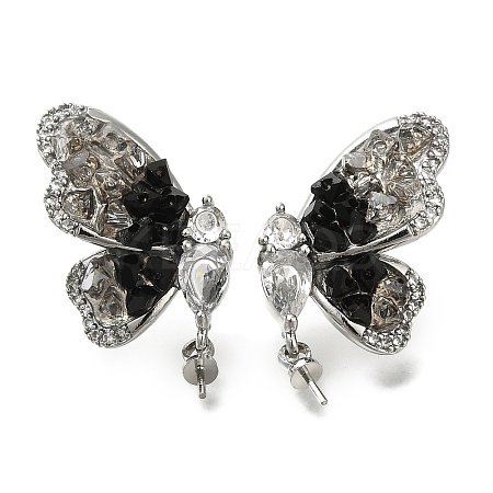 Brass Micro Pave Clear Cubic Zirconia & Quartz Stud Earring Findings KK-K388-17P-1