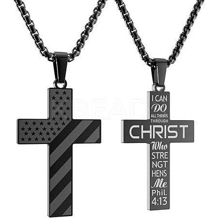 American Flag Bible Cross 304 Stainless Steel Pendant Necklaces for Men FS-WGFCD71-04-1