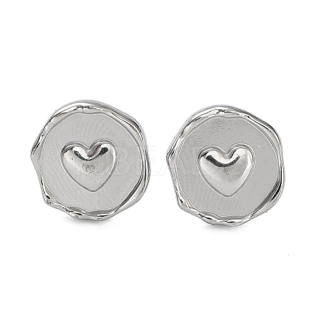 Tarnish Resistant 304 Stainless Steel Flat Round with Heart Ear Studs for Women EJEW-P234-16P-1
