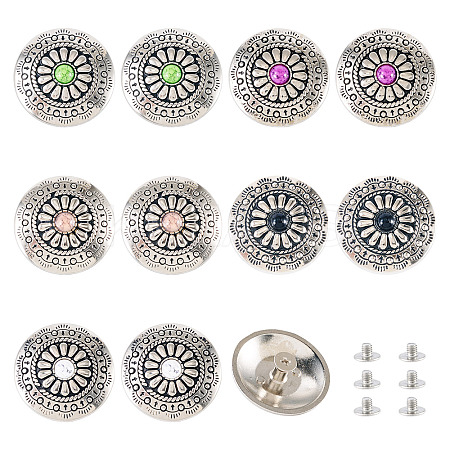10Pcs 5 Colors Tibetan Style Flat Round Alloy with Resin Decorative Rivets BUTT-TA0001-31A-1