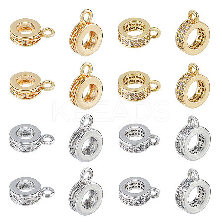 16Pcs 4 Style Brass Micro Pave Cubic Zirconia Tube Bails KK-FH0007-20-1