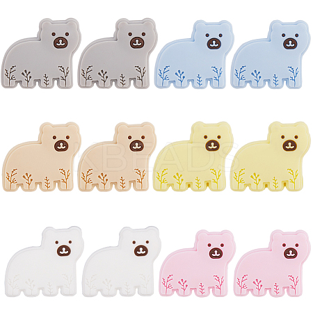 12Pcs 6 Colors Bear Food Grade Eco-Friendly Silicone Focal Beads SIL-SC0001-89-1