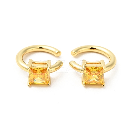 Cubic Zirconia Square Open Cuff Earrings EJEW-G312-16G-02-1