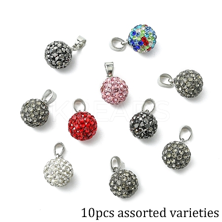 10Pcs Handmade Polymer Clay Rhinestone Pendants RB-YW0001-29A-1