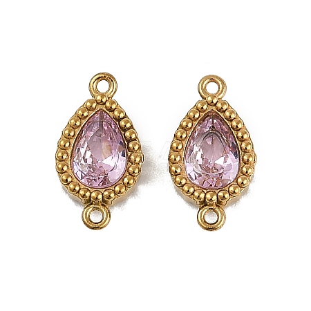 Ion Plating(IP) 304 Stainless Steel Cubic Zirconia Teardrop Links Connector Charms STAS-K256-23G-02-1