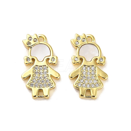 Brass Micro Pave Clear Cubic Zirconia Princess Connector Charms KK-K365-15A-G-1