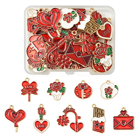 36Pcs 9 Styles Valentine's Day Theme Alloy Enamel Pendants ENAM-FS0002-48-RS-1
