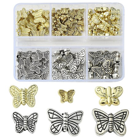 91Pcs 6 Styles Tibetan Style Alloy Butterfly Beads FIND-YW0004-92-1