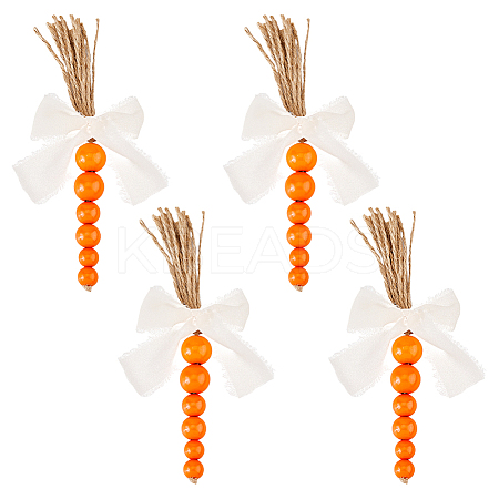 4Pcs Wooden Beaded Carrots for Easter Table Tiered Tray Decoration AJEW-FH0005-65A-1