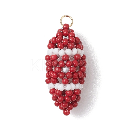 Handmade Glass Seed Beaded Rugby Pendants PALLOY-MZ00503-1