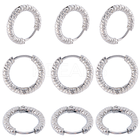 24Pcs 303 Stainless Steel Textured Hoop Earrings for Women EJEW-SC0001-78-1