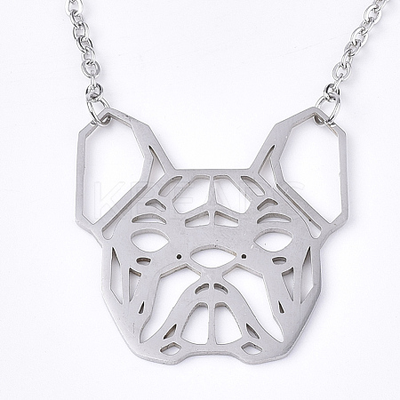 Non-Tarnish 201 Stainless Steel Puppy Pendant Necklaces NJEW-T009-JN041-1-40-1