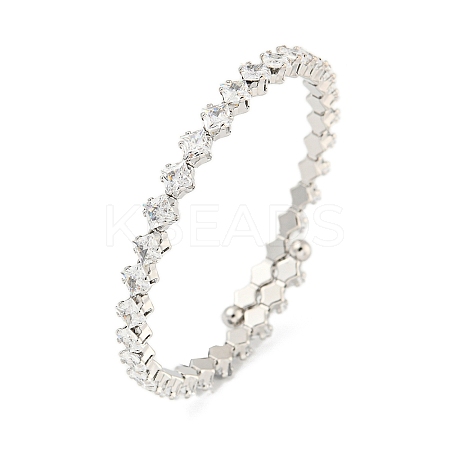 Rack Plating Brass Pave Clear Cubic Zirconia Rhombus Open Cuff Bangles BJEW-B110-02P-1
