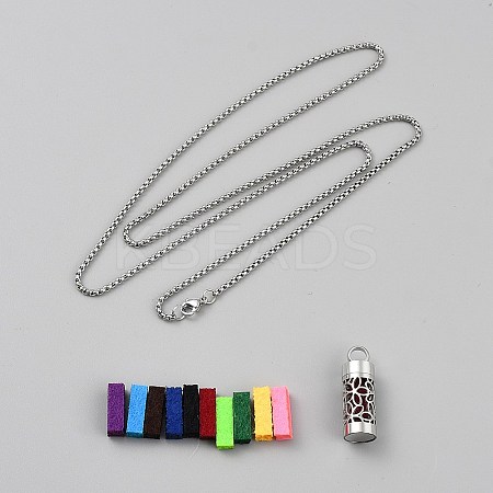316 Surgical Stainless Steel Box Chain Hollow Column Perfume Bottle Pendant Necklaces NJEW-WH0001-29P-B04-1