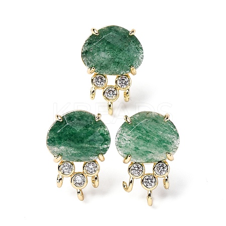 Brass Micro Pave Cubic Zirconia Stud Earring Findings with Natural Natural Green Strawberry Quartz KK-Z096-05G-02-1