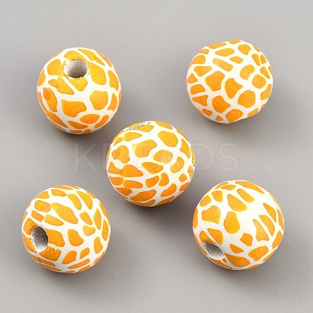 Giraffe Skin Print Wood European Beads WOOD-WH0029-126C-1