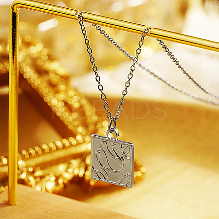 Non-Tarnish 304 Stainless Steel Square Pendant Necklace CP3503-2-1