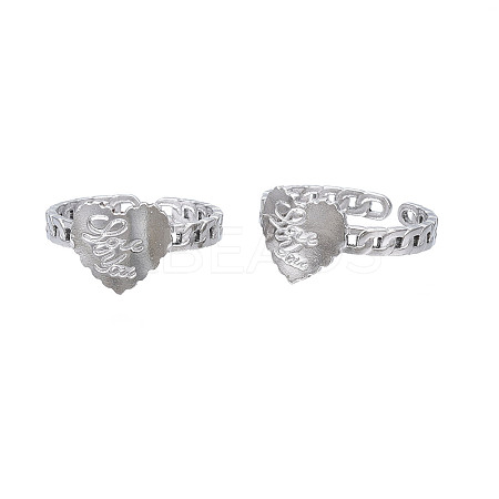 Non-Tarnish 304 Stainless Steel Heart with Word Love You Open Cuff Ring for Women LS-RJEW-S405-261P-1