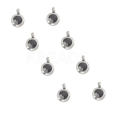 Trendy Original Color 304 Stainless Steel Grade A Rhinestone Flat Round Charm Pendants RB-UN0001-02P-1