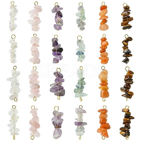 24Pcs 12 Styles Natural Quartz Crystal & Rose Quartz & Tiger Eye & Amethyst & Fluorite & Red Aventurine Pendants & Links Connector Charms PALLOY-YW00048-1
