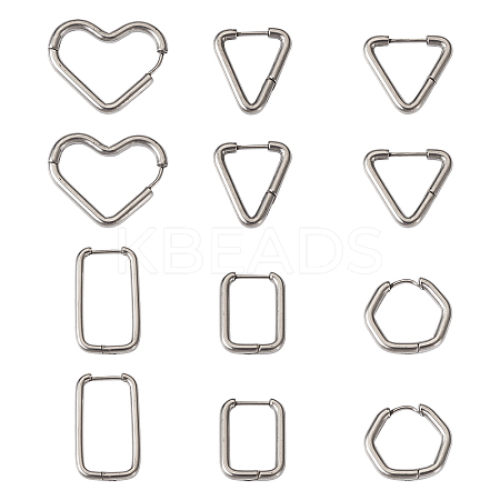 12Pcs 6 Style 303 Stainless Steel Hoop Earrings for Women EJEW-MP0001-01-1