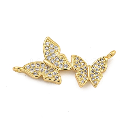 Rack Plating Brass Micro Pave Clear Cubic Zirconia Double Butterfly Connector Charms KK-C074-45G-1