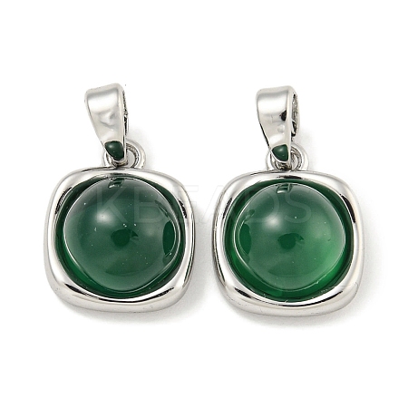 Dyed Natural Green Agate & Brass Square Charms KK-Q820-32P-1