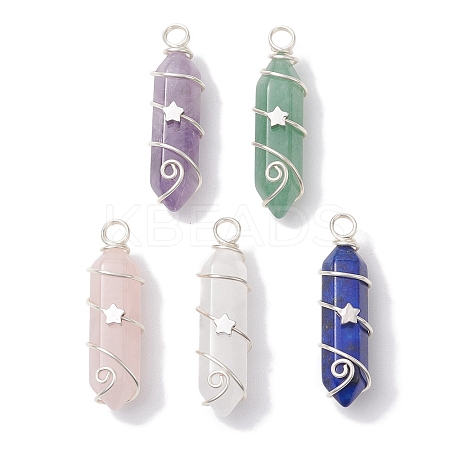 Natural Mixed Stone Double Terminal Pointed Pendants PALLOY-JF02673-1