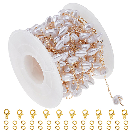 DIY Brass ABS Imitation Pearl Bead Handmade Chains Necklaces Making Kits DIY-HS0001-65A-1