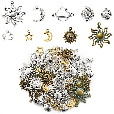 100Pcs 10 Styles Tibetan Style Zinc Alloy Charms FIND-YW0007-15-1
