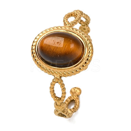 Oval Natural Tiger Eye Finger Rings RJEW-Q822-29G-03-1