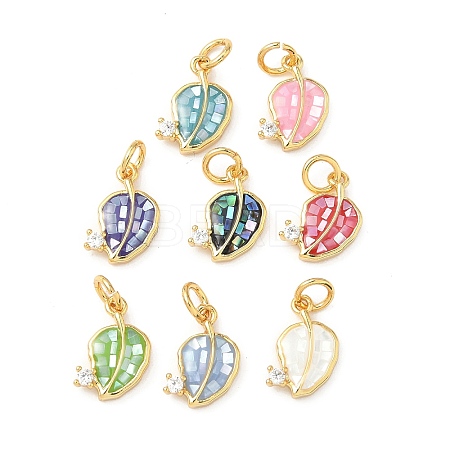Rack Plating Brass Micro Pave Cubic Zirconia & Shell Pendants KK-I357-08G-1