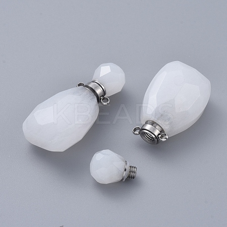 Faceted Natural White Jade Openable Perfume Bottle Pendants G-E564-10A-P-1