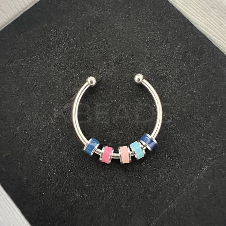 304 Stainless Steel Enamel Disc Beaded Adjustable Open Rings FS-WGAD8B0-02-1