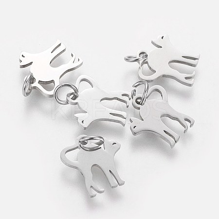 Non-Tarnish 201 Stainless Steel Kitten Pendants LS-STAS-S105-T465S-1