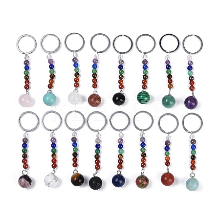 Natural & Synthetic Mixed Gemstone Round Beaded Keychain G-H076-01P-1