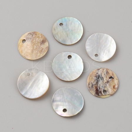 Natural Akoya Shell Flat Round Charms BSHE-WH0002-04B-1