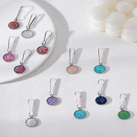 12Pcs Flat Round Stainless Steel & Resin & Iron Pendant Decorations AJEW-LP0006-22-1