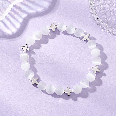 Natural Selenite Beads Stretch Bracelets BJEW-JB13212-1